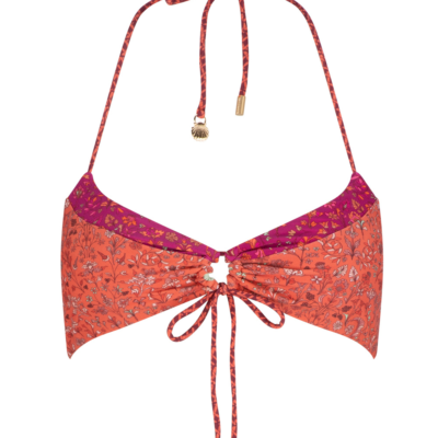 Alexandria Maisy V Neck Tri Bikini Top – Raspberry/Orange Floral